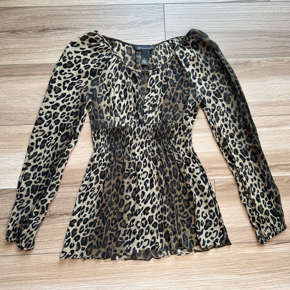 Vintage Y2k 2000s INC International Concepts Leopard Silk Longsleeve Top